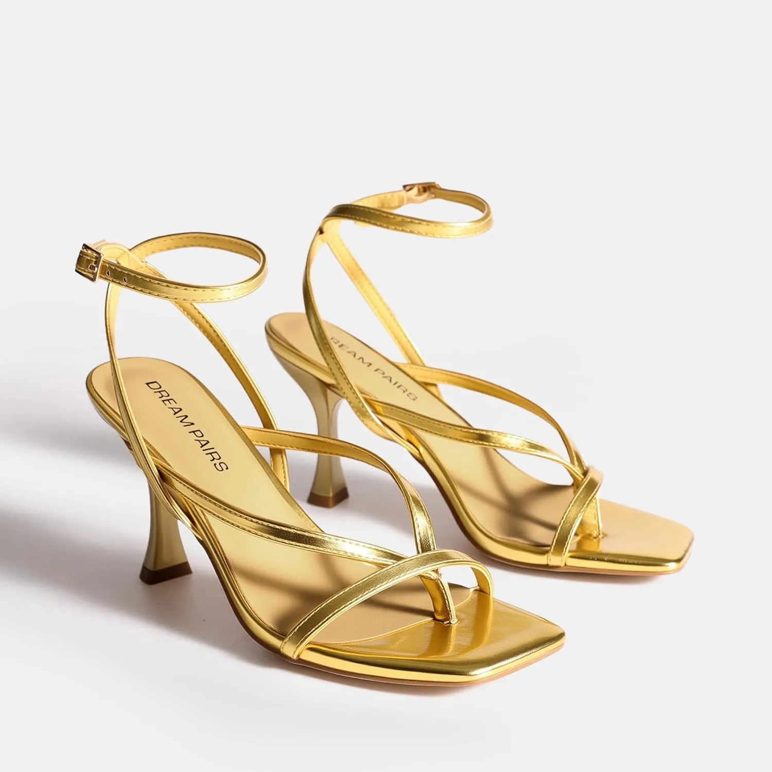 DREAM PAIRS Women's Low Kitten Heels Strappy Design with Lace Up Open Square Toe Thong Ankle Strap Shoes Fashionable Sexy Sylvestra Heeled Sandals for Dressy Occasions