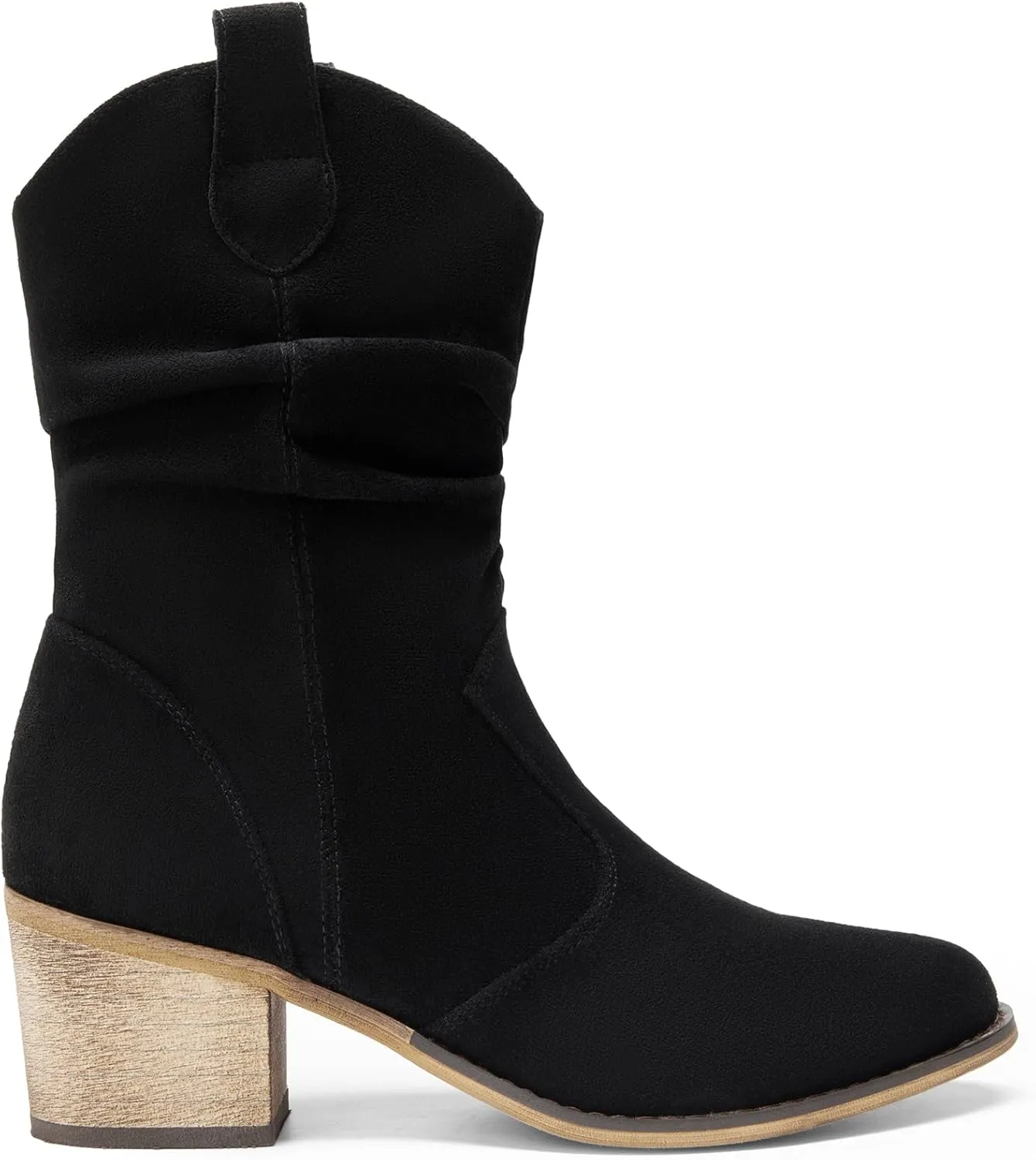 DREAM PAIRS Women's Modern Western Cowboy Boots, Mid Calf Round toe Chunky Heel Cowgirl Country Ankle Boots with Pull On Tabs