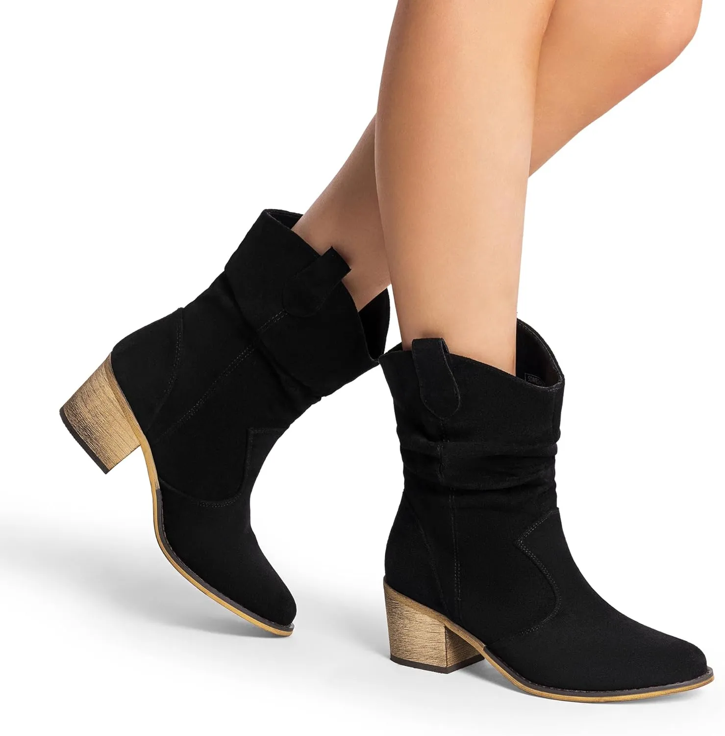 DREAM PAIRS Women's Modern Western Cowboy Boots, Mid Calf Round toe Chunky Heel Cowgirl Country Ankle Boots with Pull On Tabs