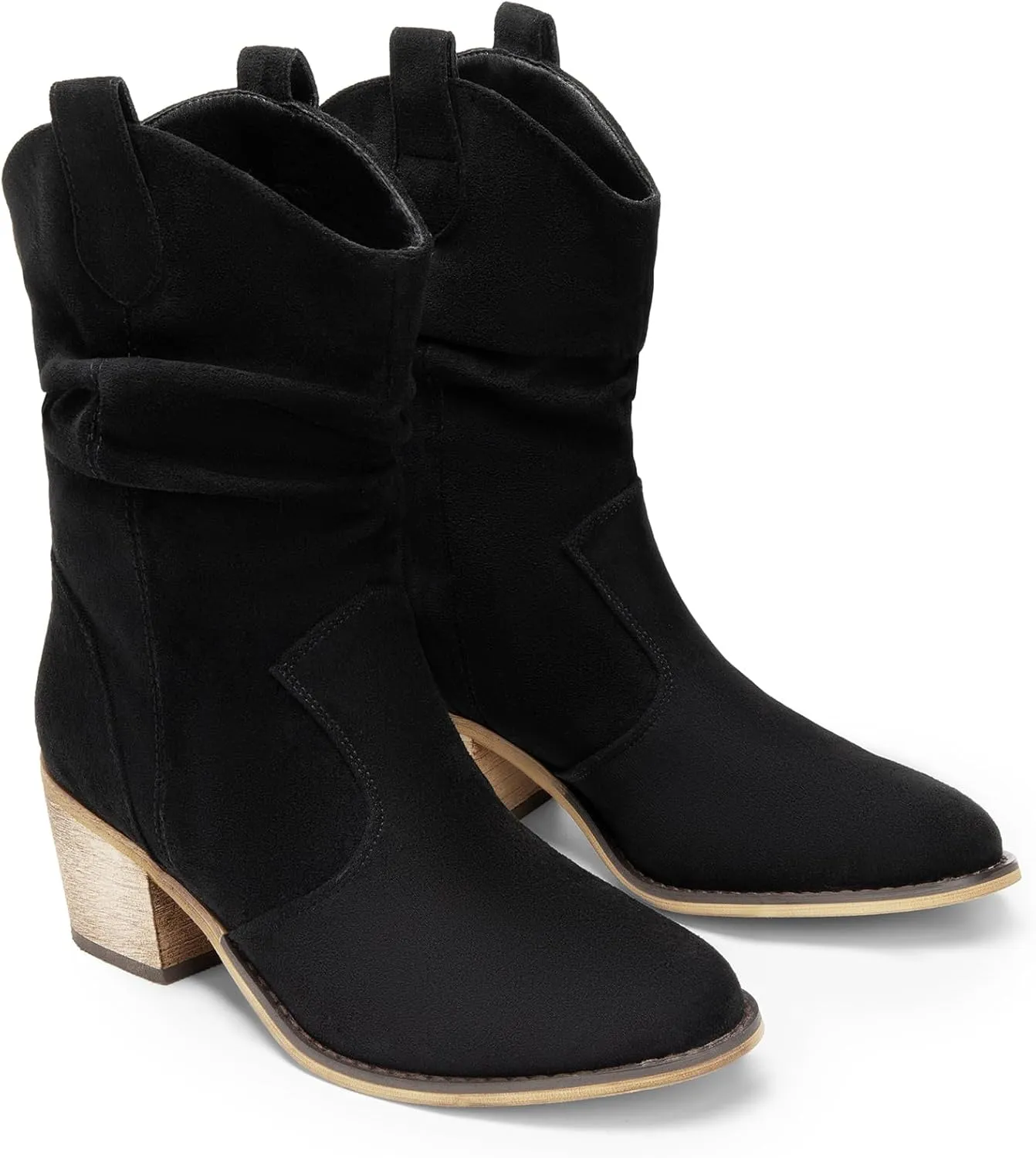 DREAM PAIRS Women's Modern Western Cowboy Boots, Mid Calf Round toe Chunky Heel Cowgirl Country Ankle Boots with Pull On Tabs