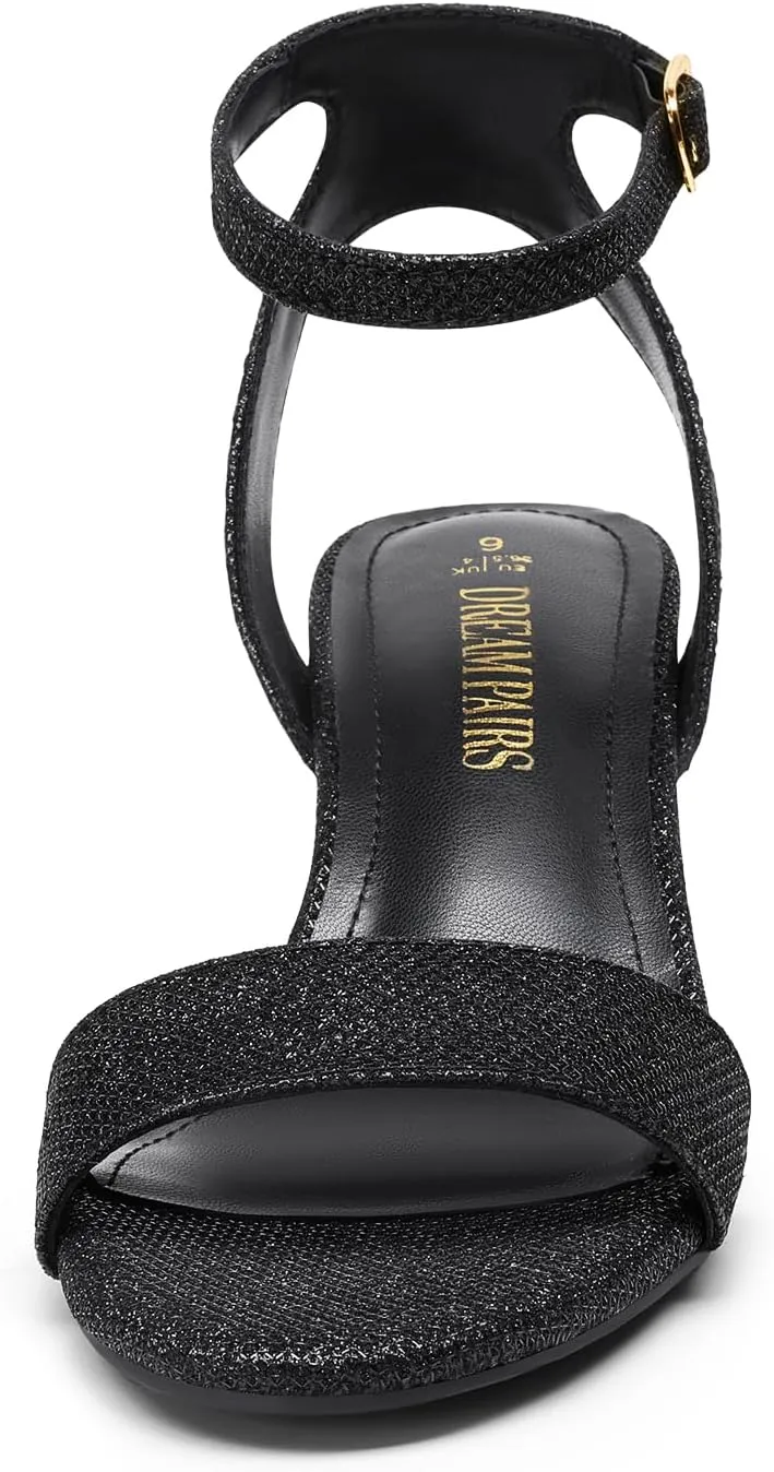DREAM PAIRS Women's Open Toe Ankle Strap Low Block Chunky Heels Sandals Party Dress Pumps Shoes