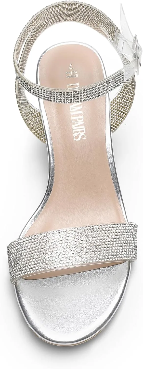 DREAM PAIRS Women's Open Toe Ankle Strap Low Block Chunky Heels Sandals Party Dress Pumps Shoes