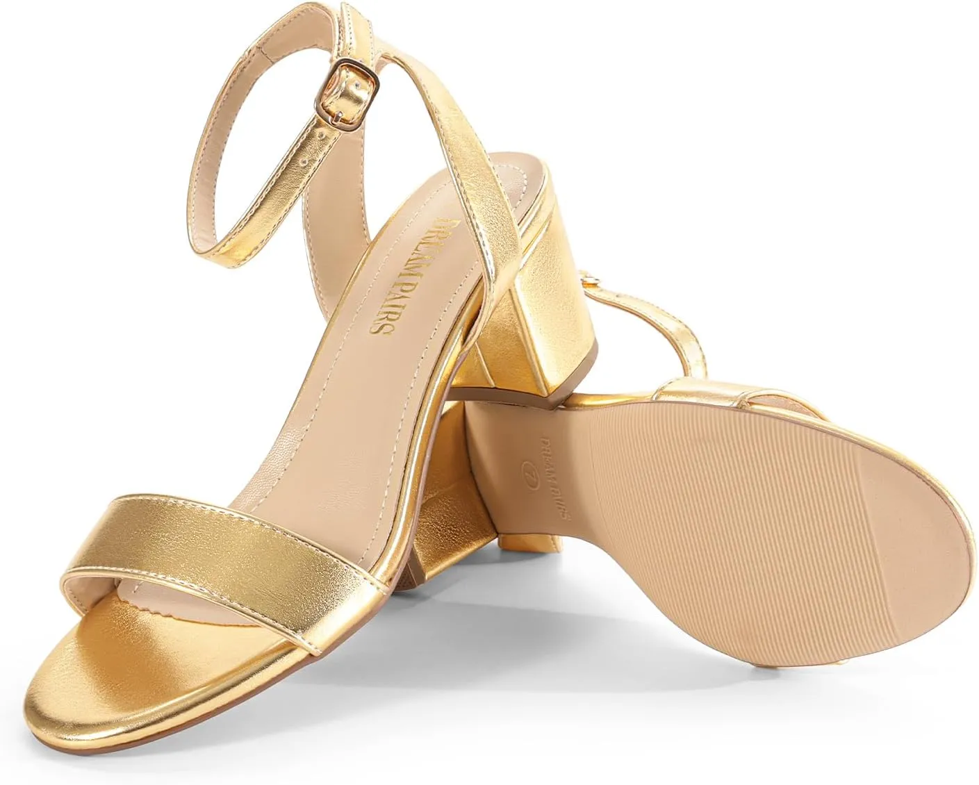 DREAM PAIRS Women's Open Toe Ankle Strap Low Block Chunky Heels Sandals Party Dress Pumps Shoes