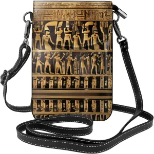Egypts Hieroglyphics Crossbody Bag For Women Leather Cellphone Shoulder Purses Fashion Travel Designer Wallet, Black