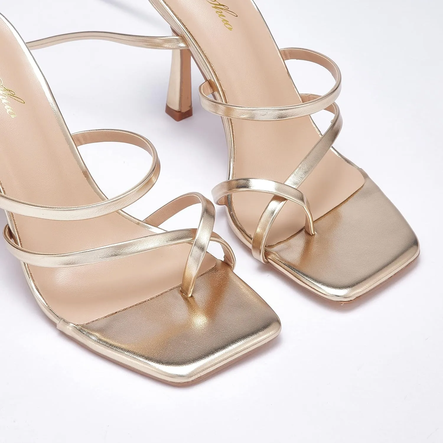Elisabet Tang Women Sexy Strappy Heeled Sandals,4 inch/10cm Lace Up Square Open Toe Heels Stiletto Thong Sandal Criss-Cross Gladiator High Heel Sandals Shoes