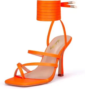 Elisabet Tang Women Sexy Strappy Heeled Sandals,4 inch/10cm Lace Up Square Open Toe Heels Stiletto Thong Sandal Criss-Cross Gladiator High Heel Sandals Shoes