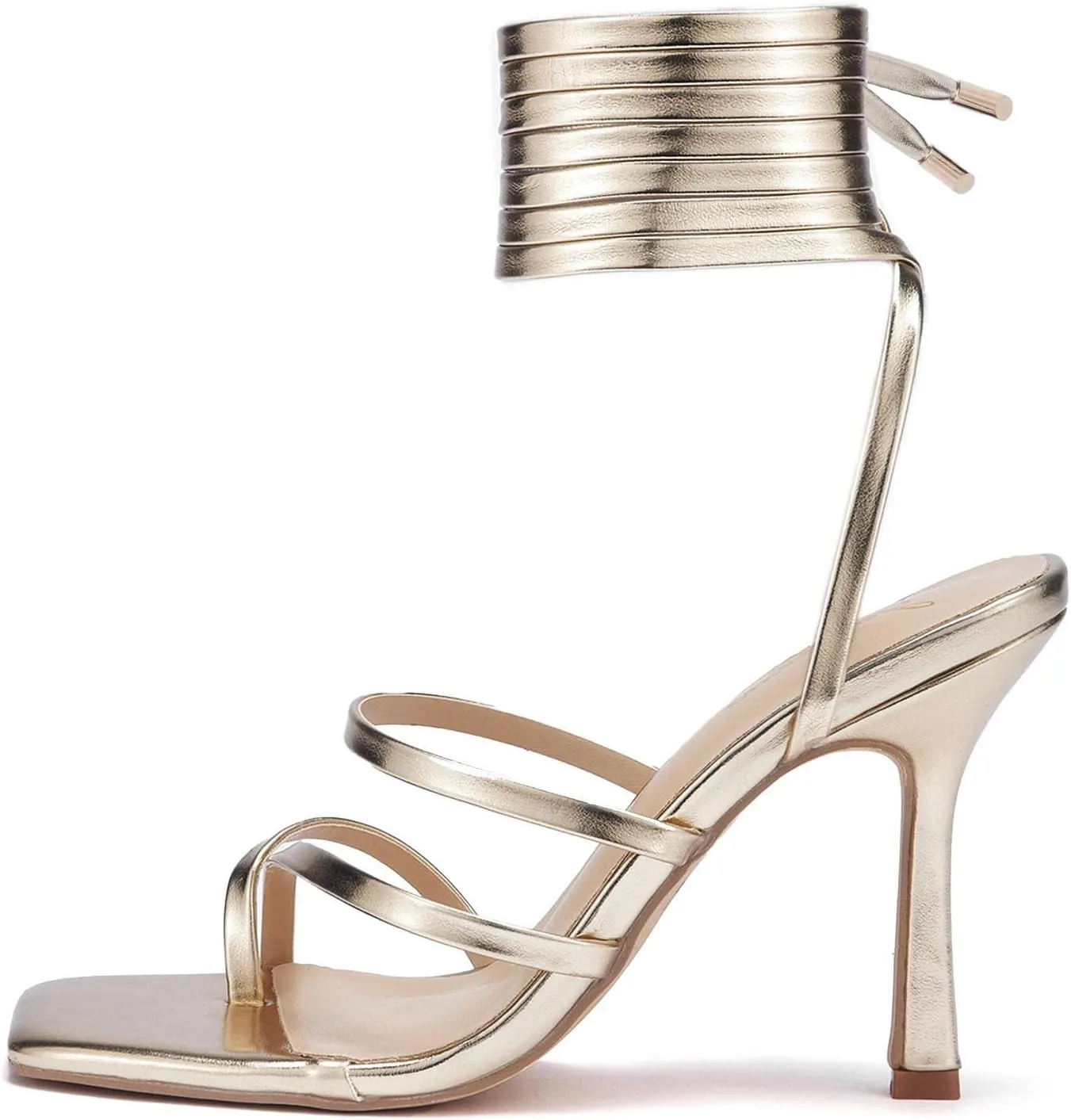Elisabet Tang Women Sexy Strappy Heeled Sandals,4 inch/10cm Lace Up Square Open Toe Heels Stiletto Thong Sandal Criss-Cross Gladiator High Heel Sandals Shoes