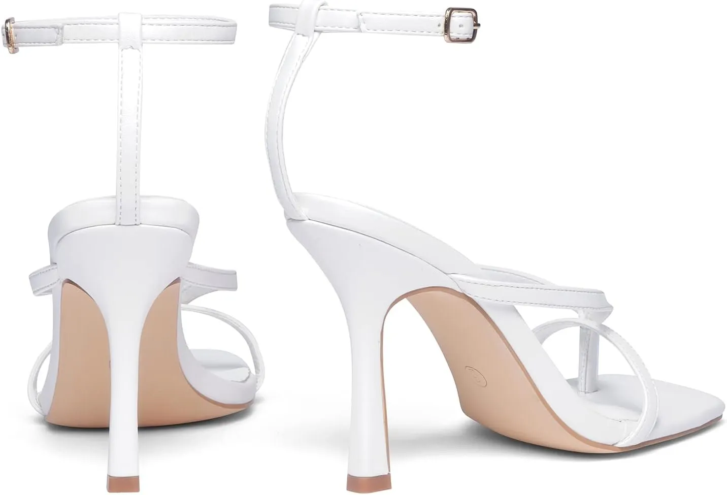 Elisabet Tang Womens Square Toe Heeled Sandals,4.3 inch Square Toe Thong Strappy Ankle Strap Stiletto Heel Sandals Wedding Dress Party Shoes