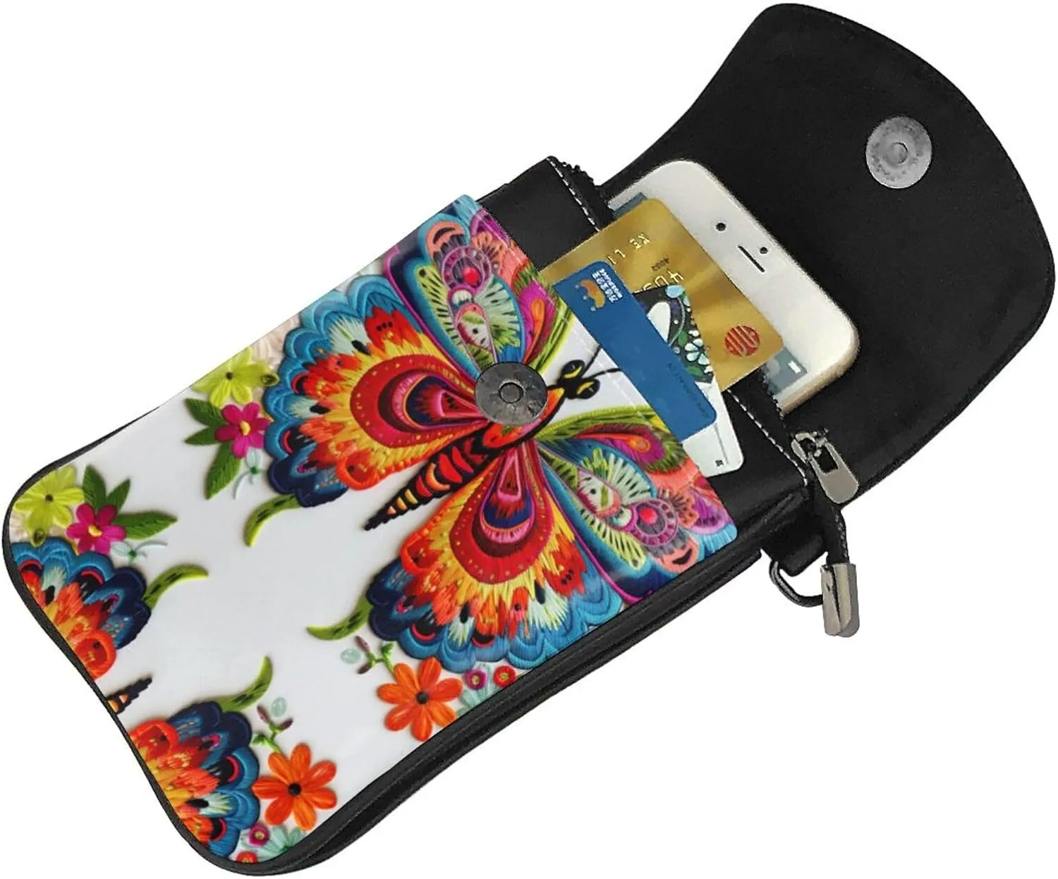 Embroidery Colorful Butterfly Lightweight Small Crossbody Bags Cell Phone Purses Travel Pouch Shoulder Bag For Women