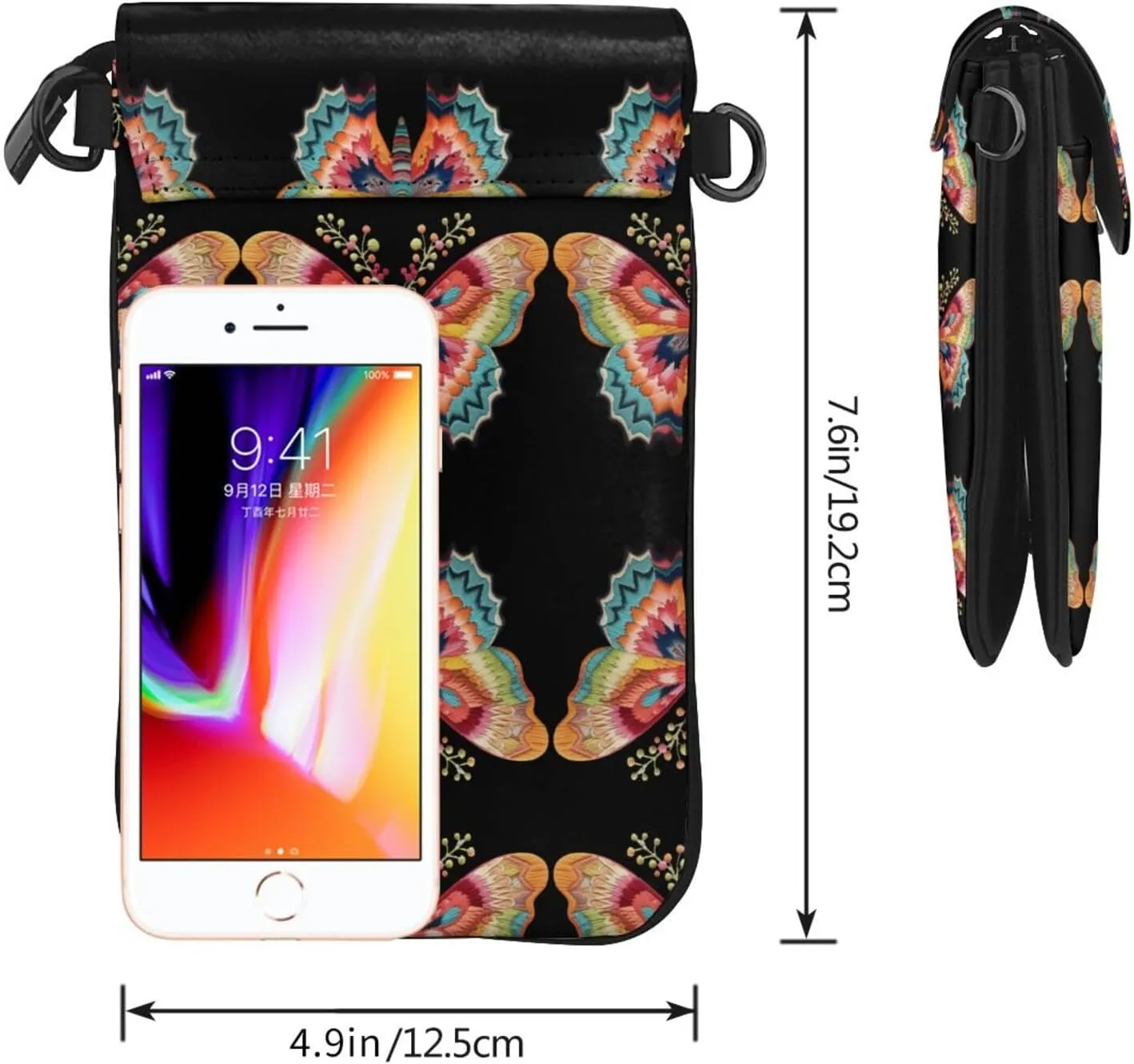 Embroidery Colorful Butterfly Lightweight Small Crossbody Bags Cell Phone Purses Travel Pouch Shoulder Bag For Women