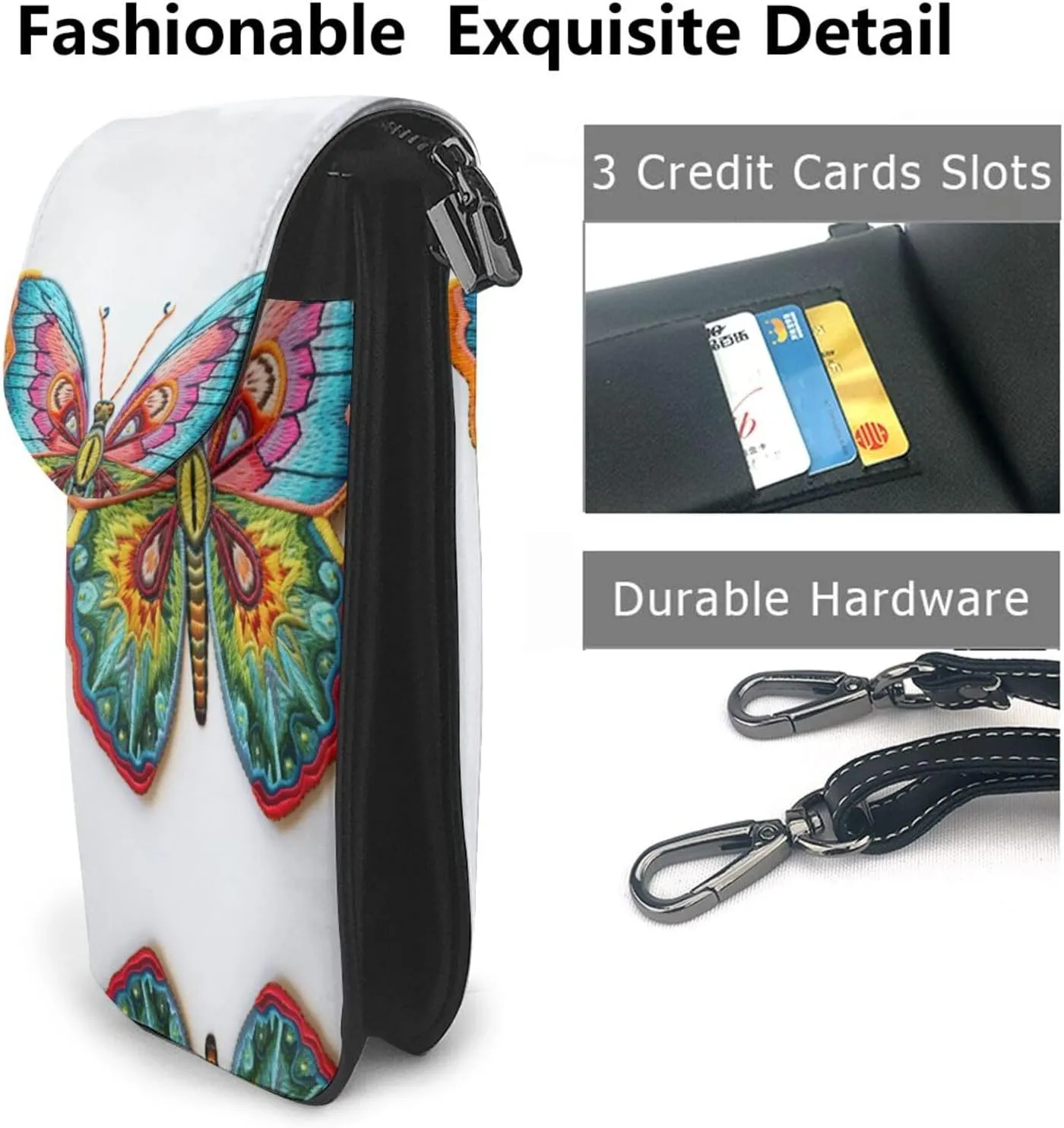 Embroidery Colorful Butterfly Lightweight Small Crossbody Bags Cell Phone Purses Travel Pouch Shoulder Bag For Women