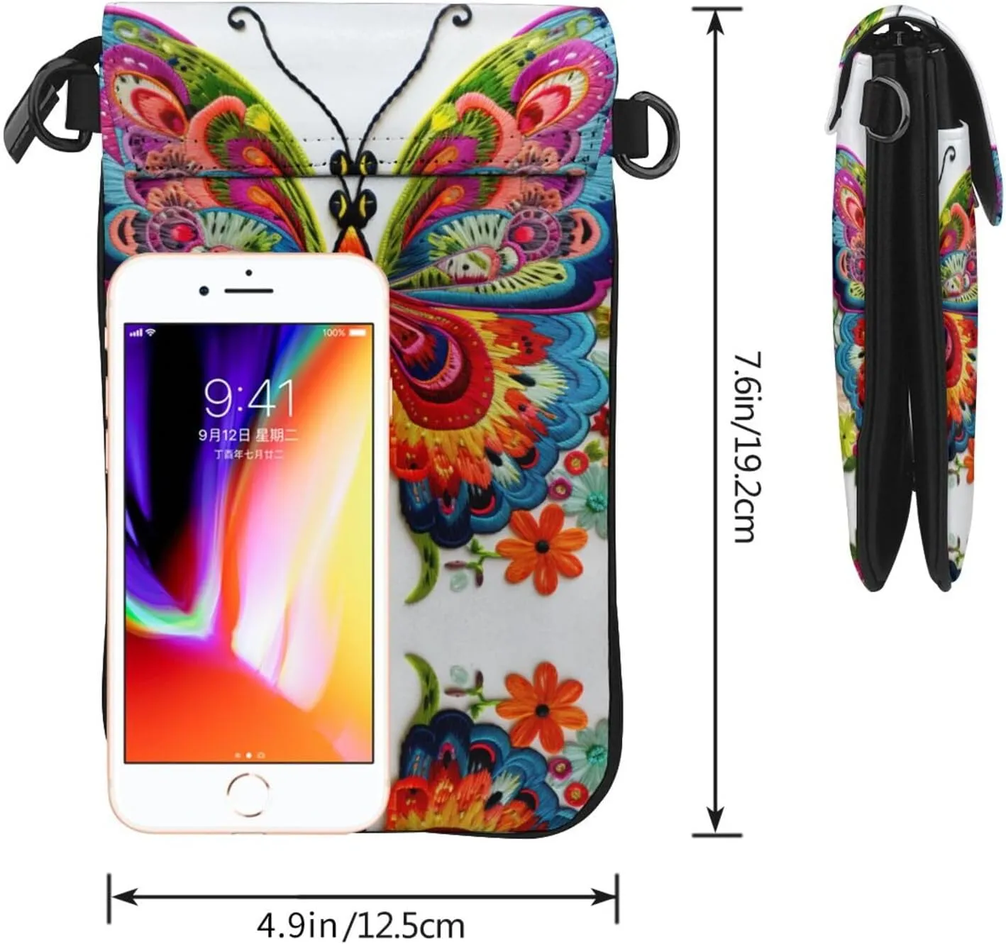 Embroidery Colorful Butterfly Lightweight Small Crossbody Bags Cell Phone Purses Travel Pouch Shoulder Bag For Women