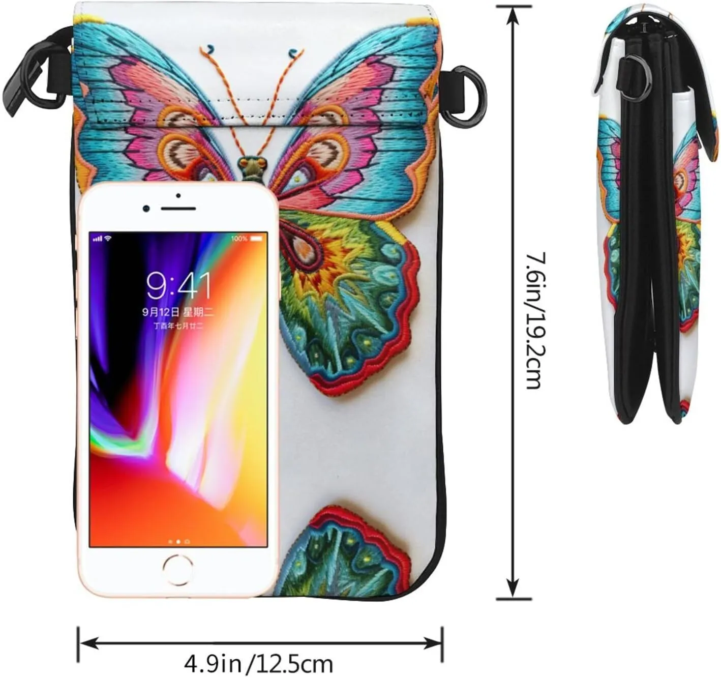 Embroidery Colorful Butterfly Lightweight Small Crossbody Bags Cell Phone Purses Travel Pouch Shoulder Bag For Women