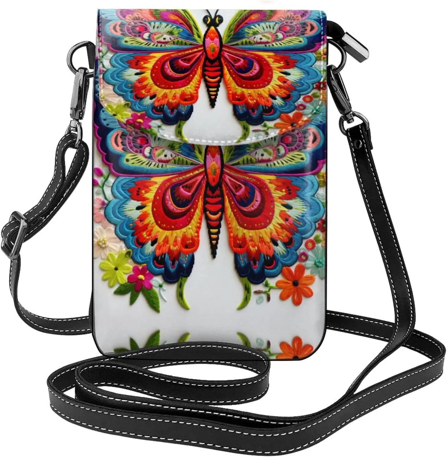 Embroidery Colorful Butterfly Lightweight Small Crossbody Bags Cell Phone Purses Travel Pouch Shoulder Bag For Women