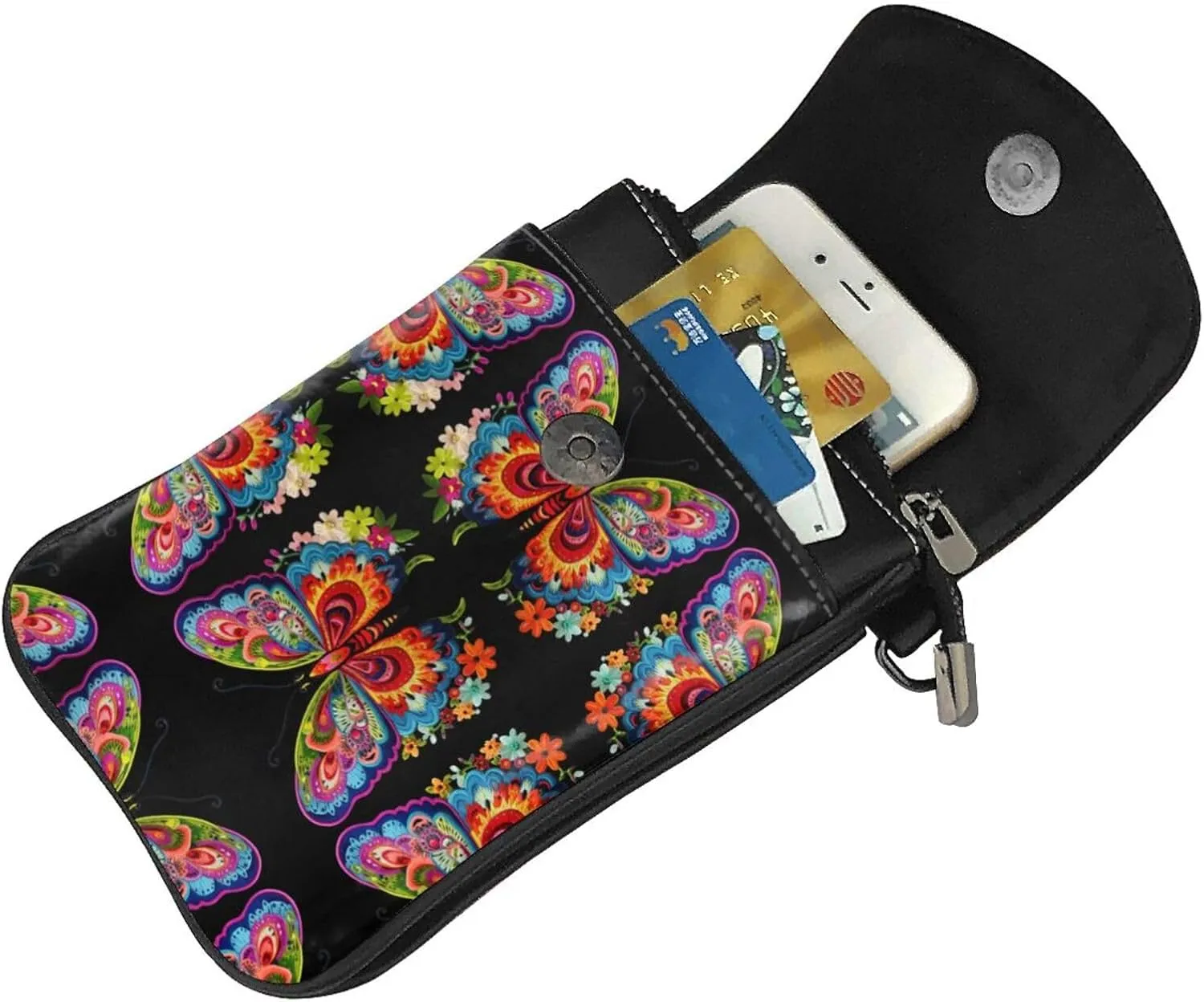Embroidery Colorful Butterfly Lightweight Small Crossbody Bags Cell Phone Purses Travel Pouch Shoulder Bag For Women