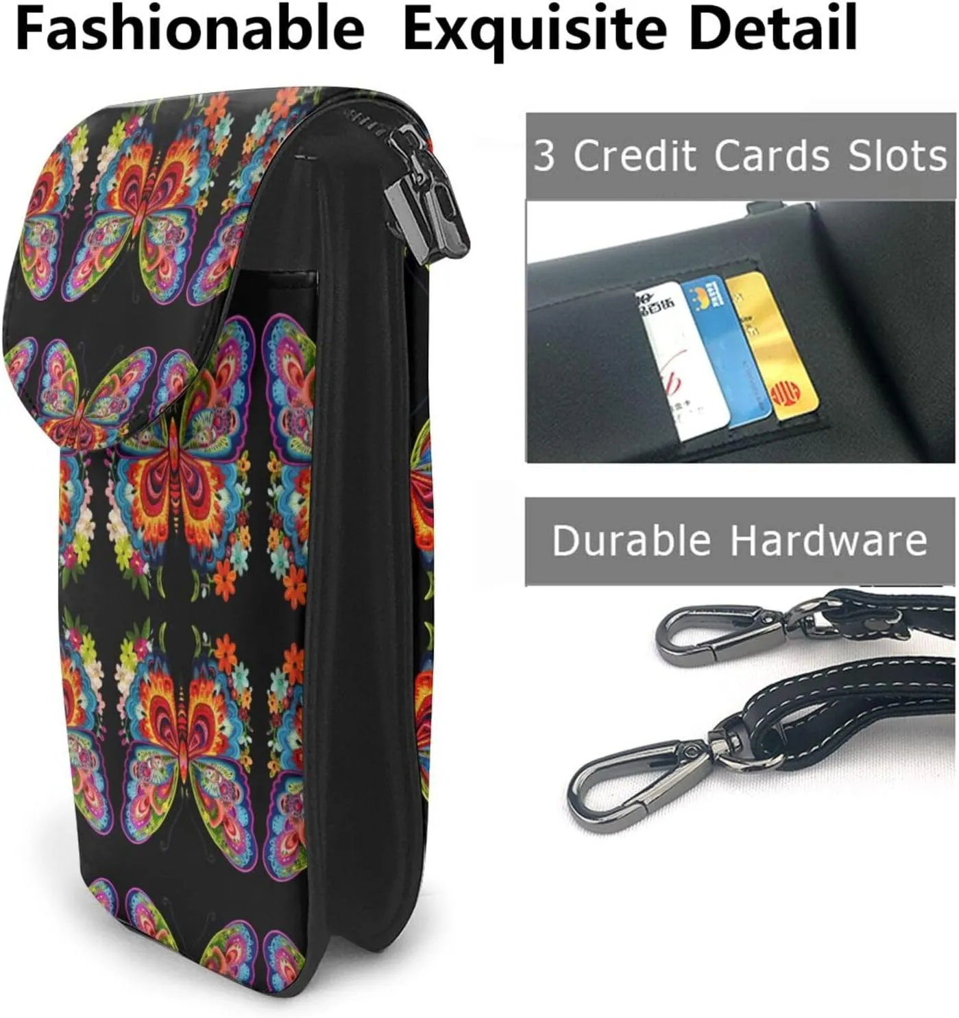 Embroidery Colorful Butterfly Lightweight Small Crossbody Bags Cell Phone Purses Travel Pouch Shoulder Bag For Women