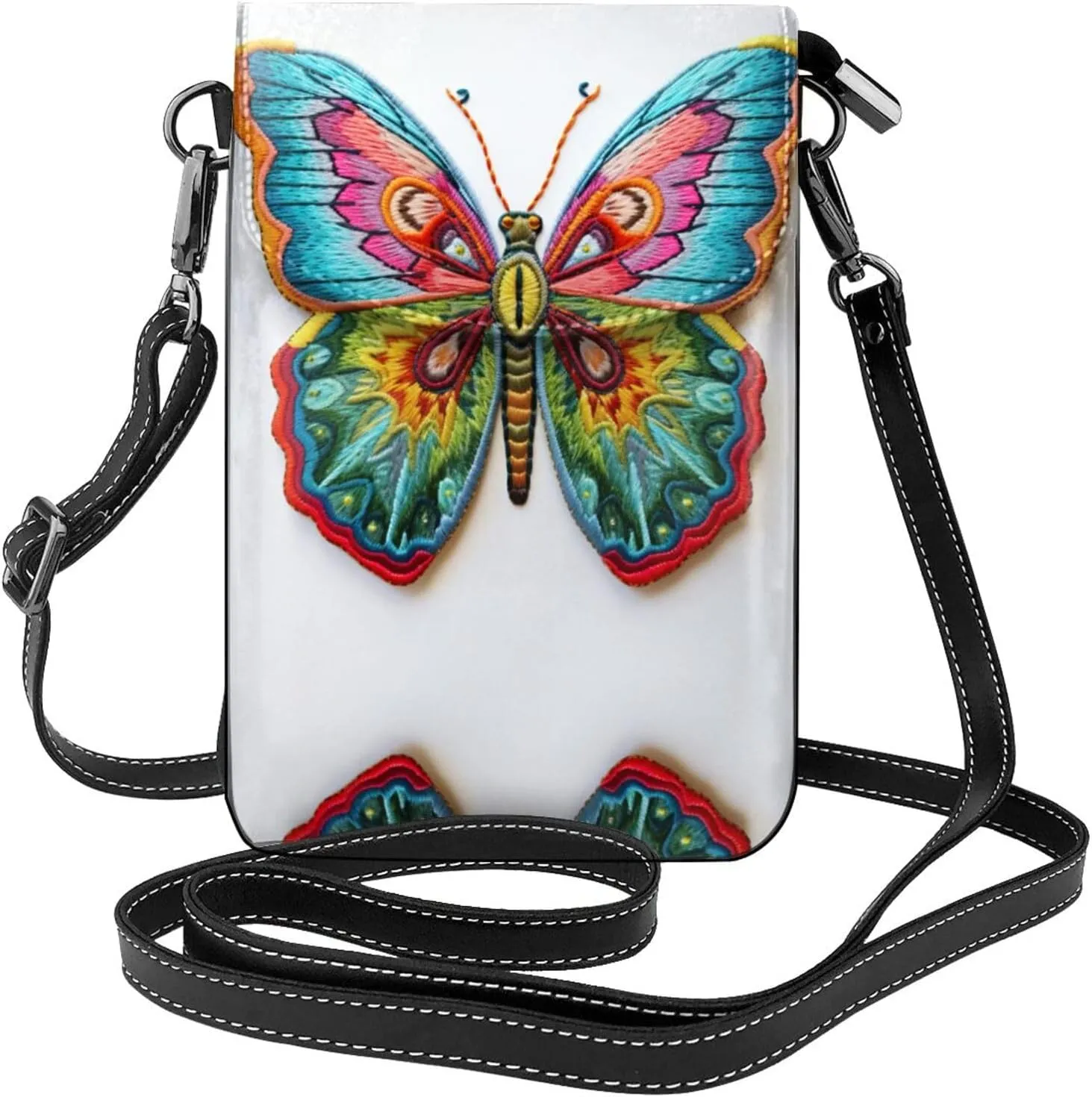 Embroidery Colorful Butterfly Lightweight Small Crossbody Bags Cell Phone Purses Travel Pouch Shoulder Bag For Women