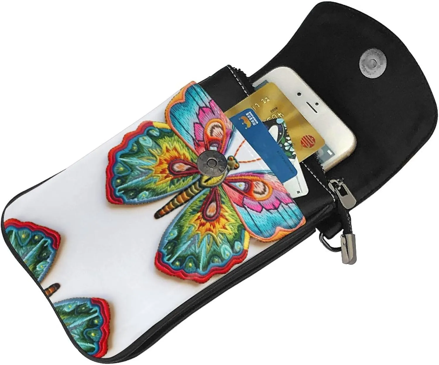 Embroidery Colorful Butterfly Lightweight Small Crossbody Bags Cell Phone Purses Travel Pouch Shoulder Bag For Women