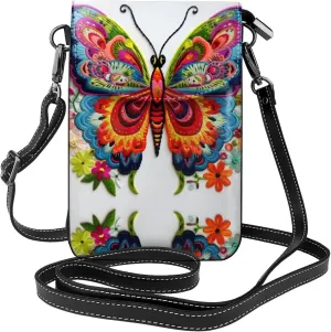 Embroidery Colorful Butterfly Lightweight Small Crossbody Bags Cell Phone Purses Travel Pouch Shoulder Bag For Women