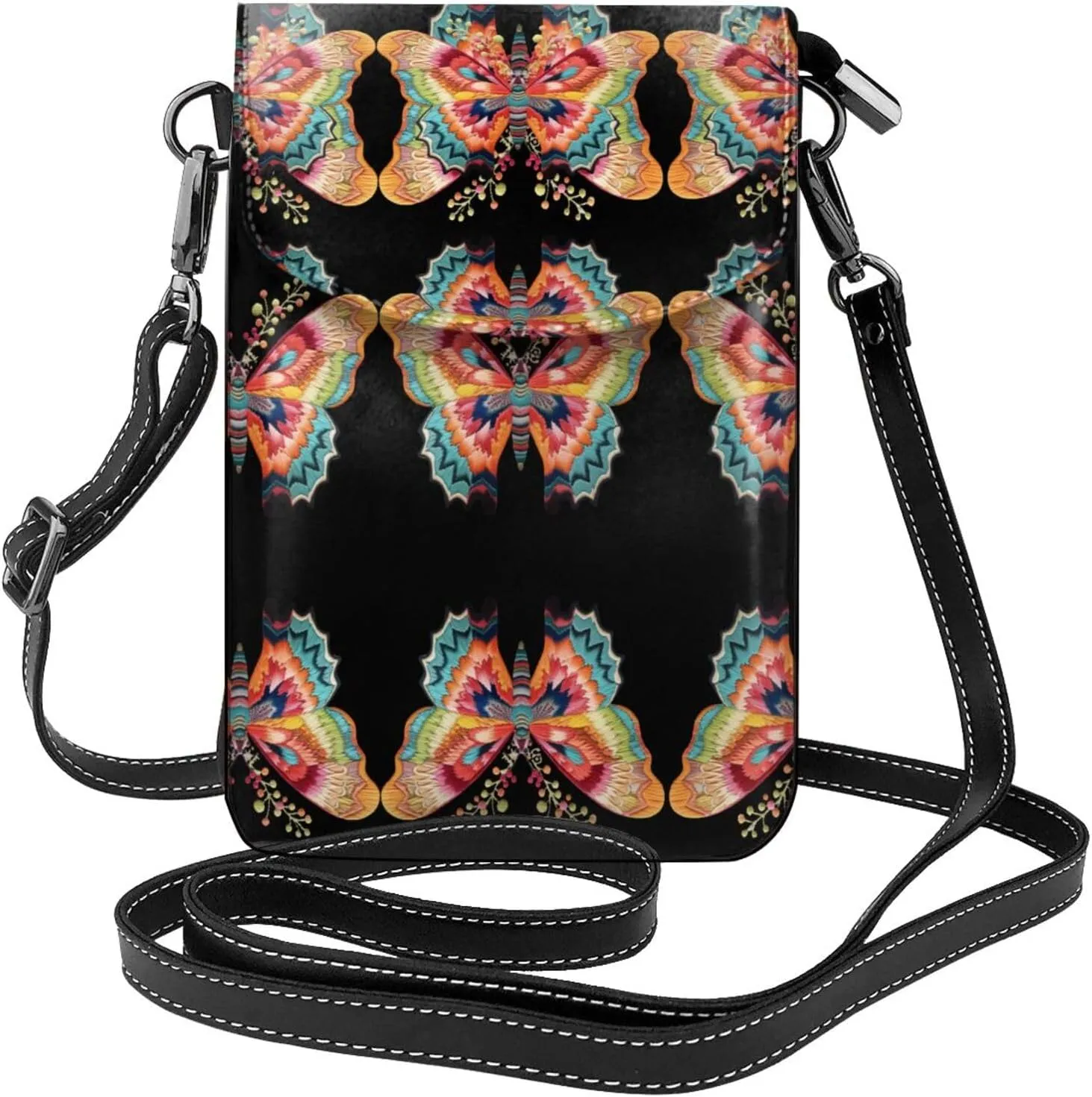 Embroidery Colorful Butterfly Lightweight Small Crossbody Bags Cell Phone Purses Travel Pouch Shoulder Bag For Women