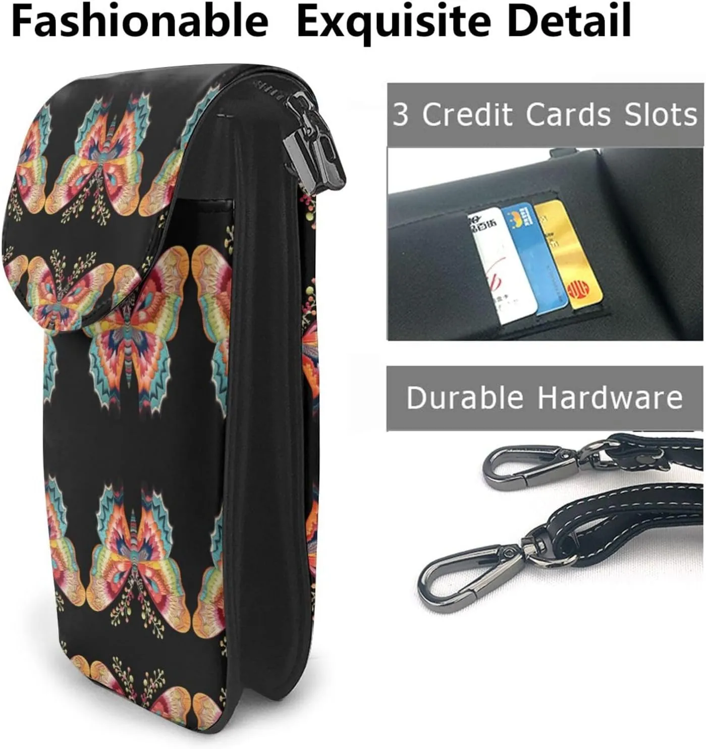 Embroidery Colorful Butterfly Lightweight Small Crossbody Bags Cell Phone Purses Travel Pouch Shoulder Bag For Women