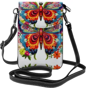 Embroidery Colorful Butterfly Lightweight Small Crossbody Bags Cell Phone Purses Travel Pouch Shoulder Bag For Women