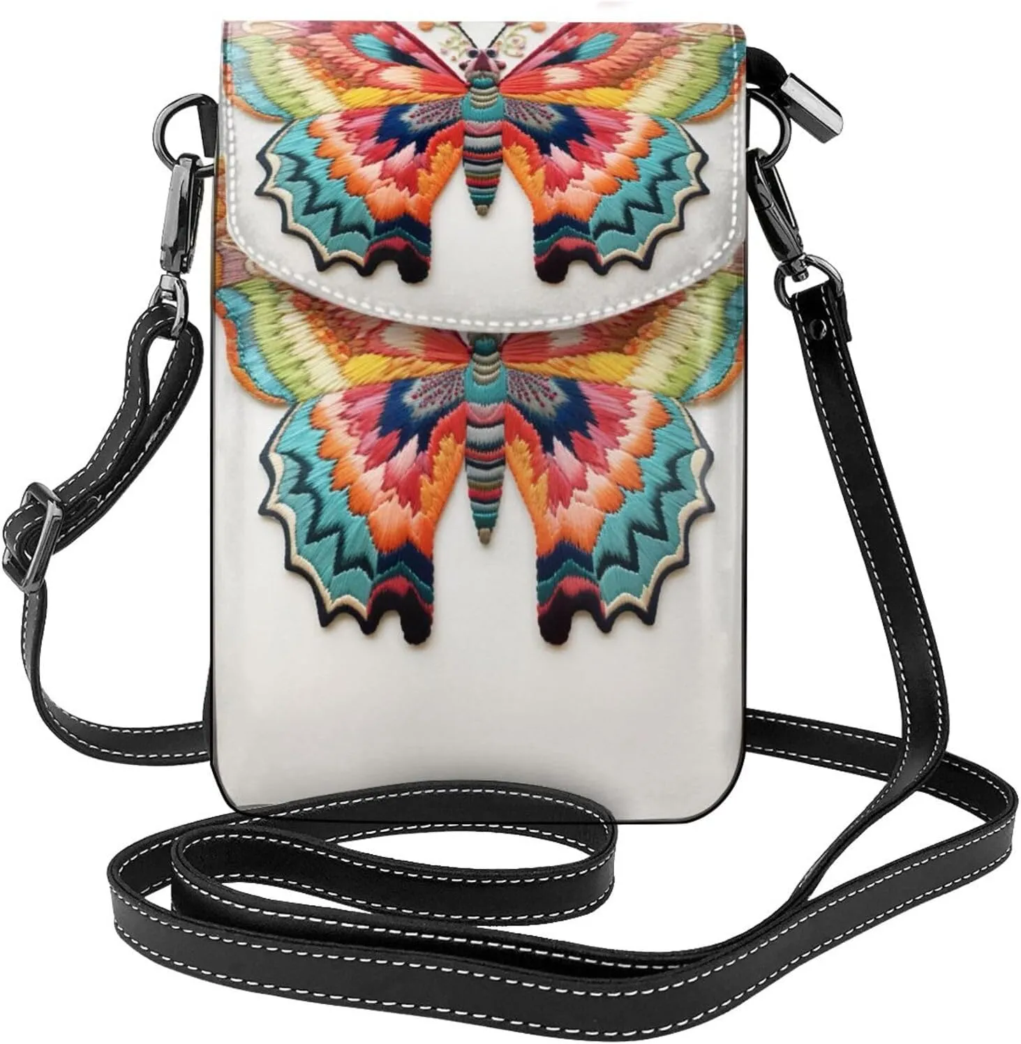 Embroidery Colorful Butterfly Lightweight Small Crossbody Bags Cell Phone Purses Travel Pouch Shoulder Bag For Women