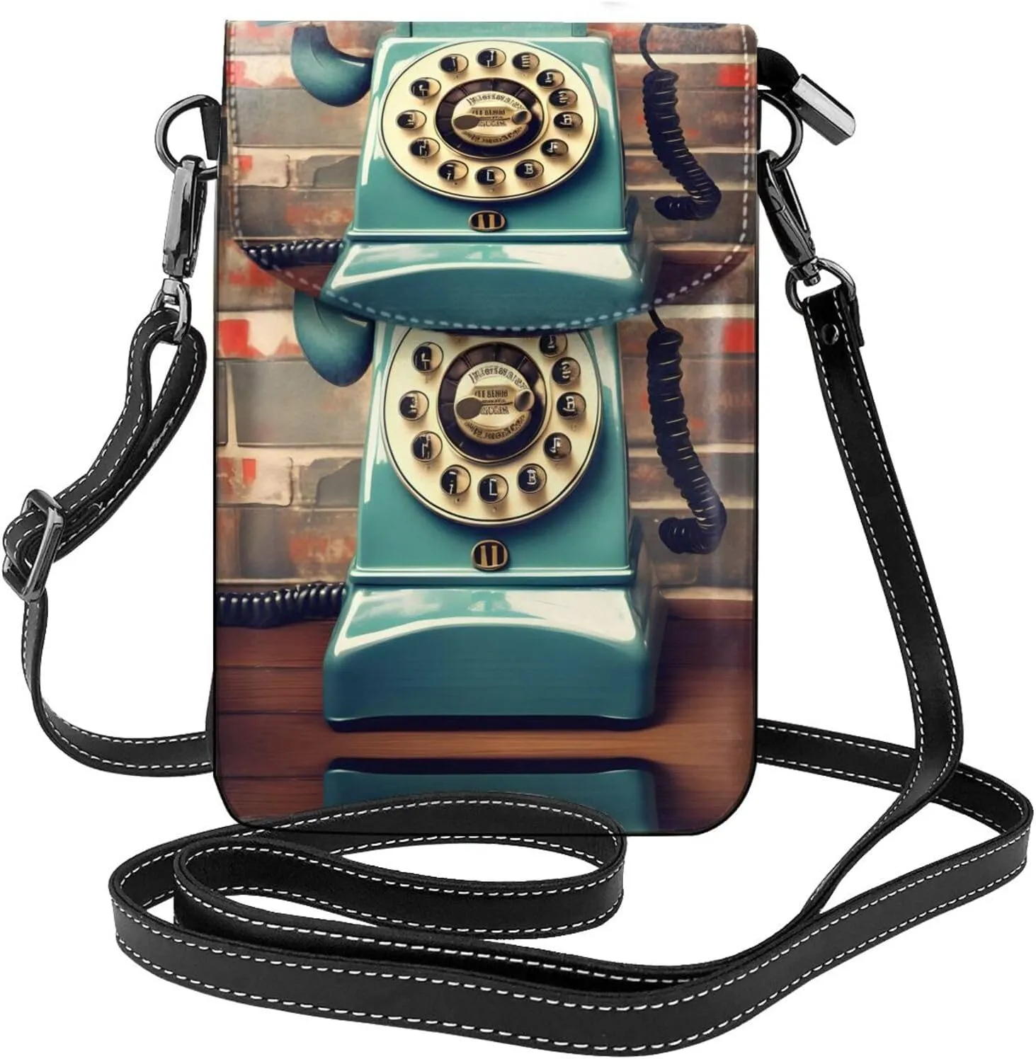 England Uk Retro London Telephones Crossbody Bag For Women Leather Cellphone Shoulder Purses Fashion Travel Designer Wallet, Black
