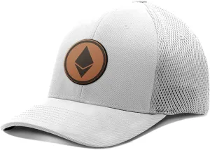 Ethereum Leather Patch Hat Fitted Flexfit Hats Crypto Baseball Cap Ultrafibre Breathable Mesh Side for Casual Wear