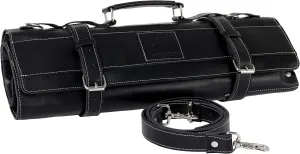 EVERPRIDE Re-designed & Improved! Professional Grade, luxurious Classic Top Grain ALL LEATHER Chef Knife Roll Bag – Holds 10 Knives up to 14” Travel, Comfort and Commute optimized.