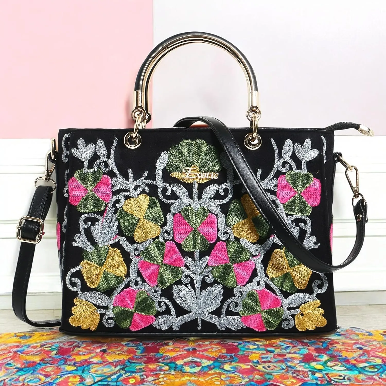 EXOTIC® Party Wedding collection embroidered velvet fabric hand bag for women