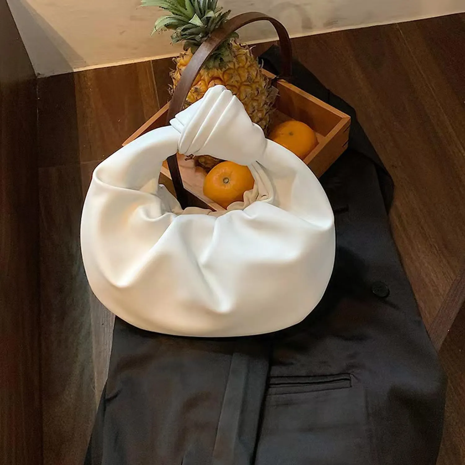 Fashion Ruched Hobo Handbag Soft PU Leather Cloud Knotted Clutch Tote Purse Ruched Pouch Bag Shoulder Bag for Women