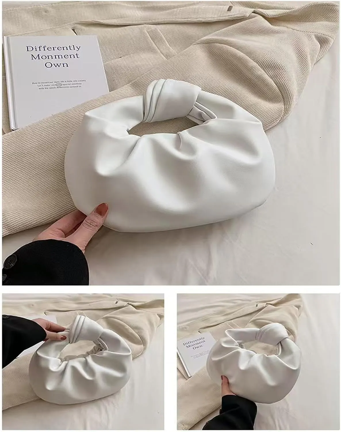 Fashion Ruched Hobo Handbag Soft PU Leather Cloud Knotted Clutch Tote Purse Ruched Pouch Bag Shoulder Bag for Women