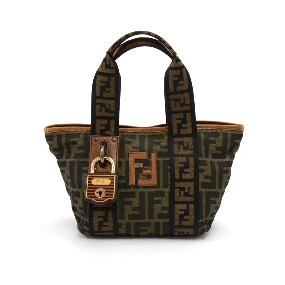 FENDI FF ZUCCA NYLON & LEATHER MINI PADLOCK TOTE BAG