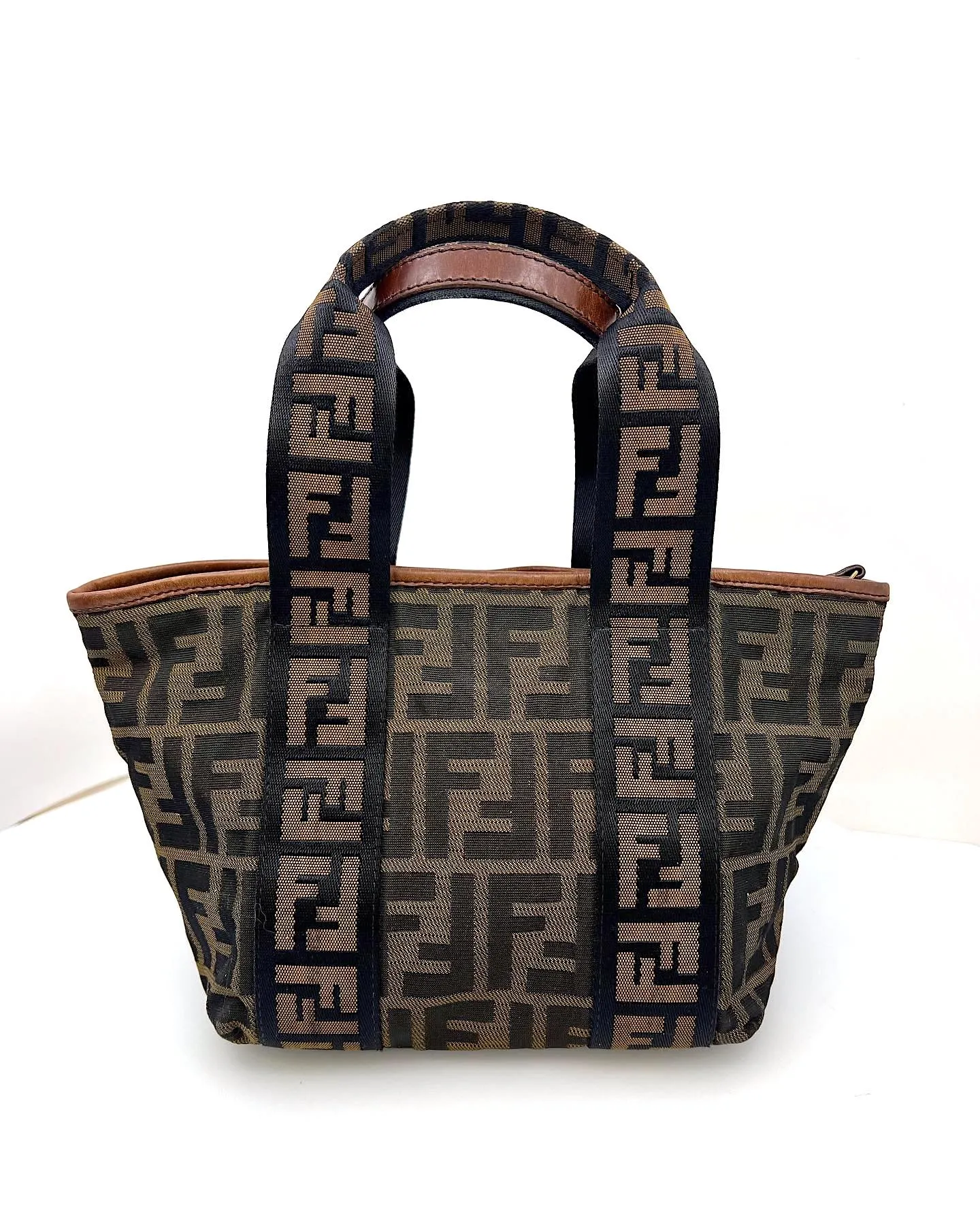 FENDI FF ZUCCA NYLON & LEATHER MINI PADLOCK TOTE BAG