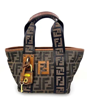FENDI FF ZUCCA NYLON & LEATHER MINI PADLOCK TOTE BAG