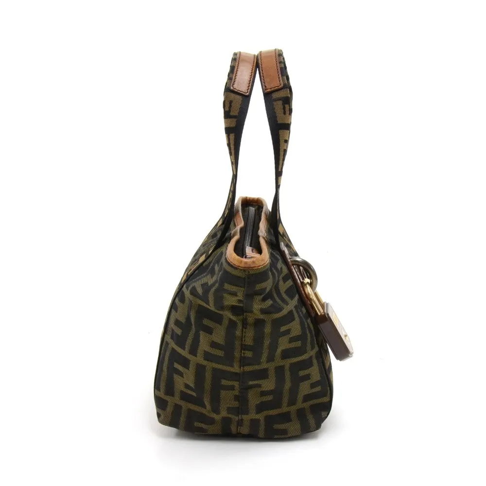 FENDI FF ZUCCA NYLON & LEATHER MINI PADLOCK TOTE BAG