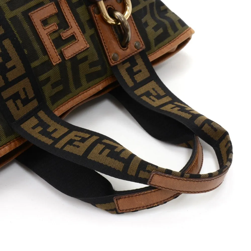 FENDI FF ZUCCA NYLON & LEATHER MINI PADLOCK TOTE BAG
