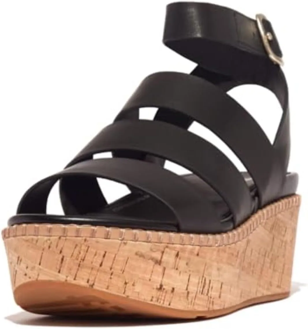 FitFlop Women's Eloise Leather/Cork Strappy Wedge Sandals