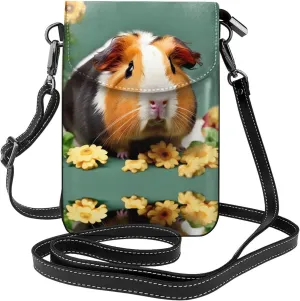 Flower Guinea Pig Crossbody Bag For Women Leather Cellphone Shoulder Purses Fashion Travel Designer Wallet, Black