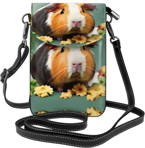 Flower Guinea Pig Crossbody Bag For Women Leather Cellphone Shoulder Purses Fashion Travel Designer Wallet, Black