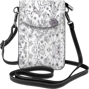 Flowering Herbs And Herbaceous Plants Crossbody Bag For Women Leather Cellphone Shoulder Purses Fashion Travel Designer Wallet, Black