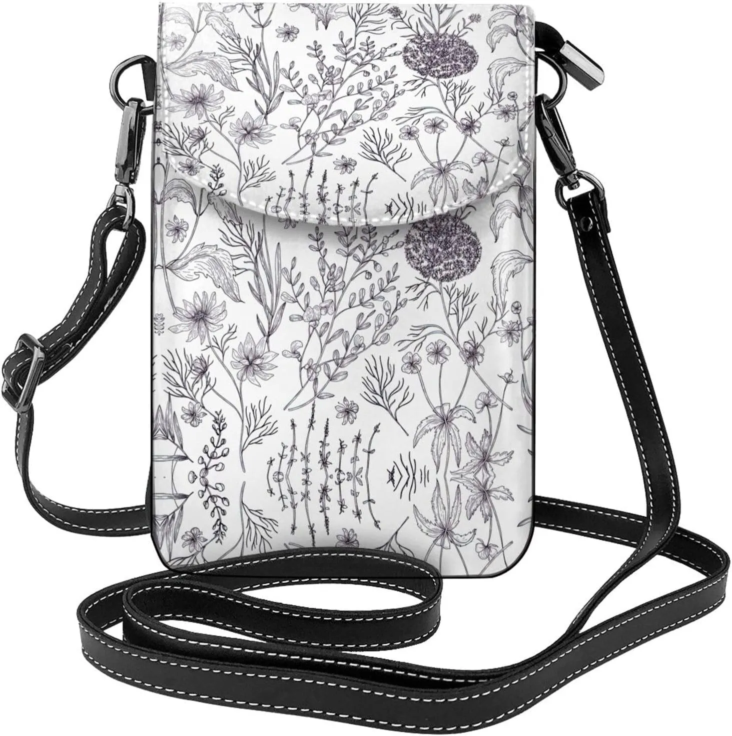 Flowering Herbs And Herbaceous Plants Crossbody Bag For Women Leather Cellphone Shoulder Purses Fashion Travel Designer Wallet