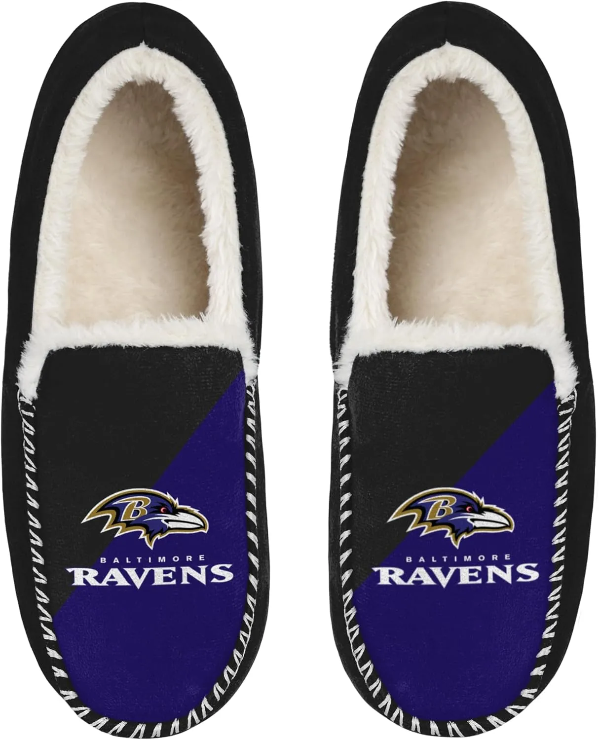 FOCO NFL Unisex-Adult Officially Licensed Color Block Primary Logo Sherpa Lined Moccasin Slippers
