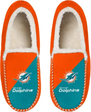FOCO NFL Unisex-Adult Officially Licensed Color Block Primary Logo Sherpa Lined Moccasin Slippers