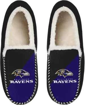FOCO NFL Unisex-Adult Officially Licensed Color Block Primary Logo Sherpa Lined Moccasin Slippers