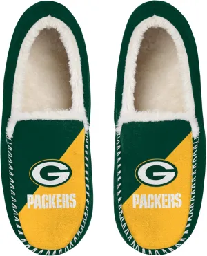 FOCO NFL Unisex-Adult Officially Licensed Color Block Primary Logo Sherpa Lined Moccasin Slippers