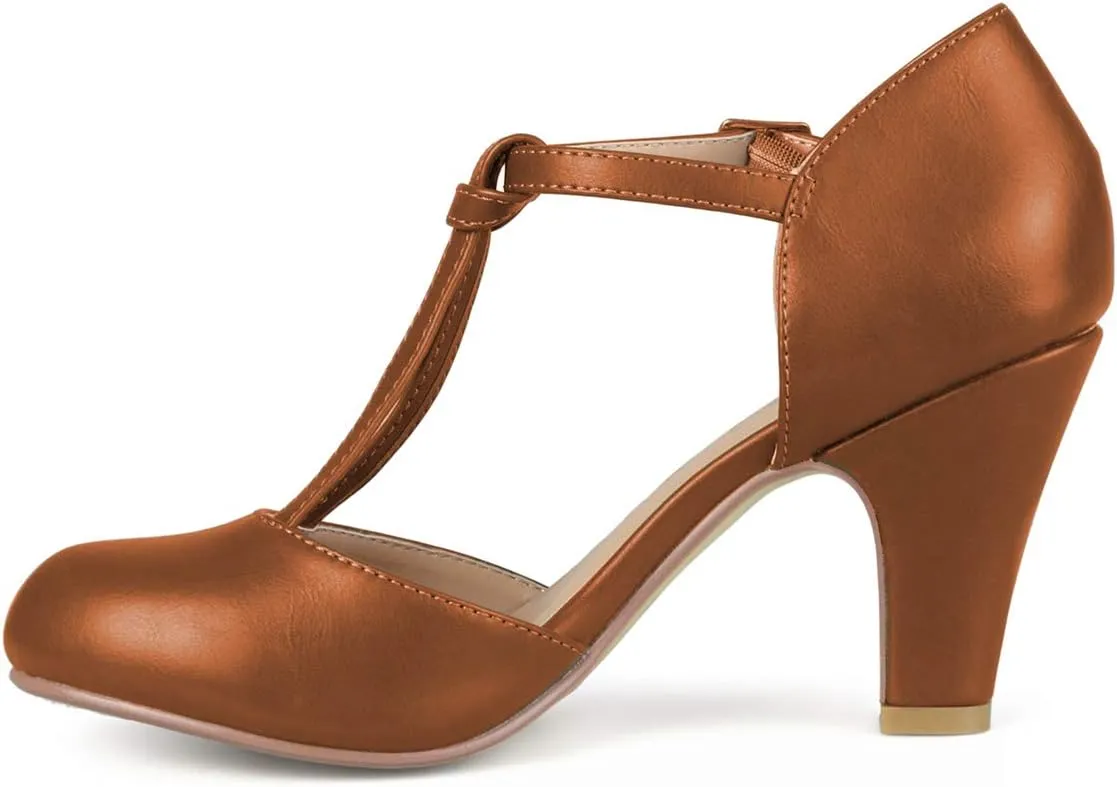 FOWT Women T-Strap Mid Kitten Heel D'Orsay Pumps Round Toe Slim Ankle Strap Buckled Dress Party Prom Shoes Size 4-15 M US