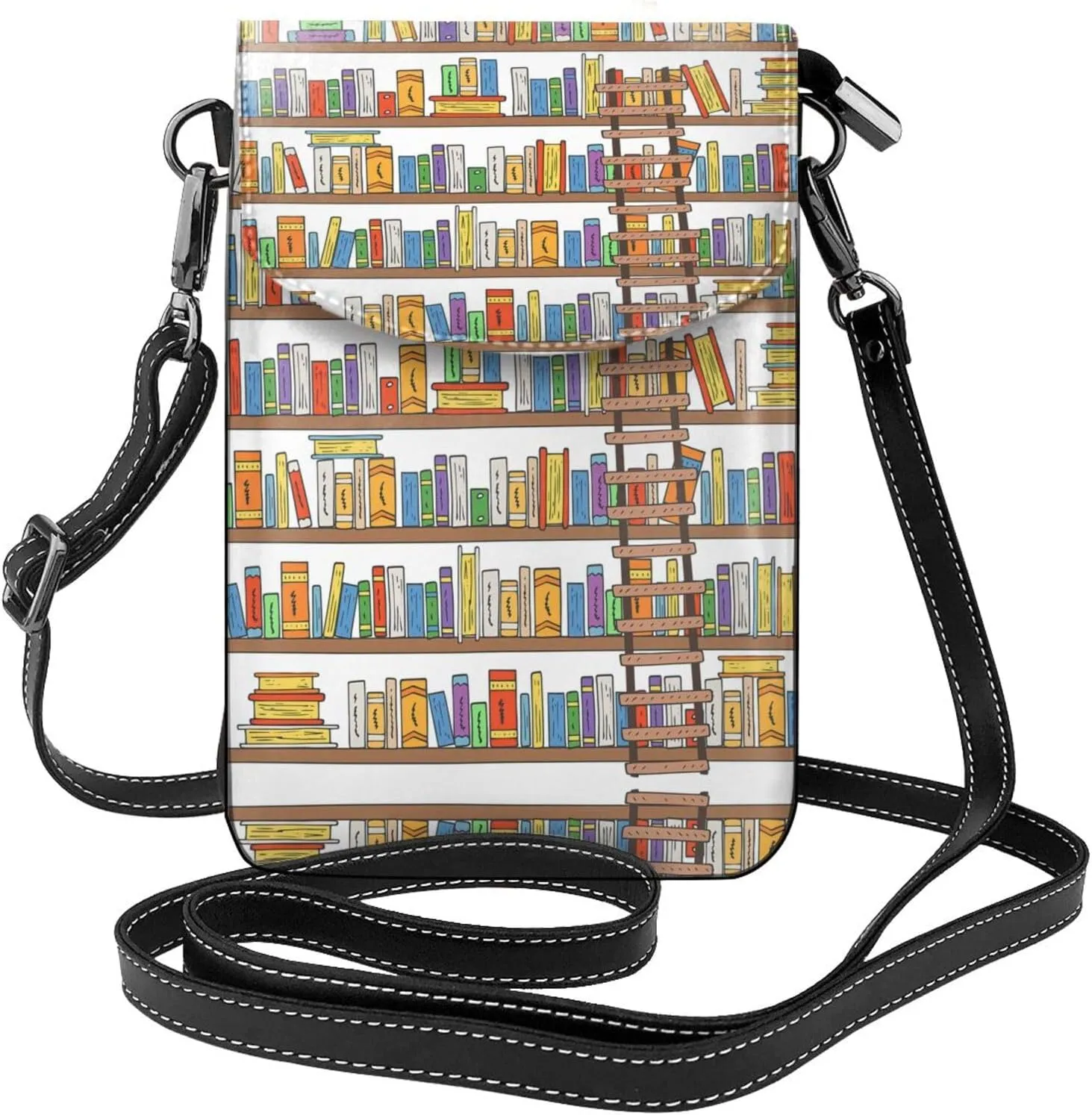 Funny Book Shelves Collection And Ladder Crossbody Bag For Women Leather Cellphone Shoulder Purses Fashion Travel Designer Wallet