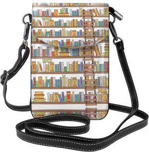 Funny Book Shelves Collection And Ladder Crossbody Bag For Women Leather Cellphone Shoulder Purses Fashion Travel Designer Wallet